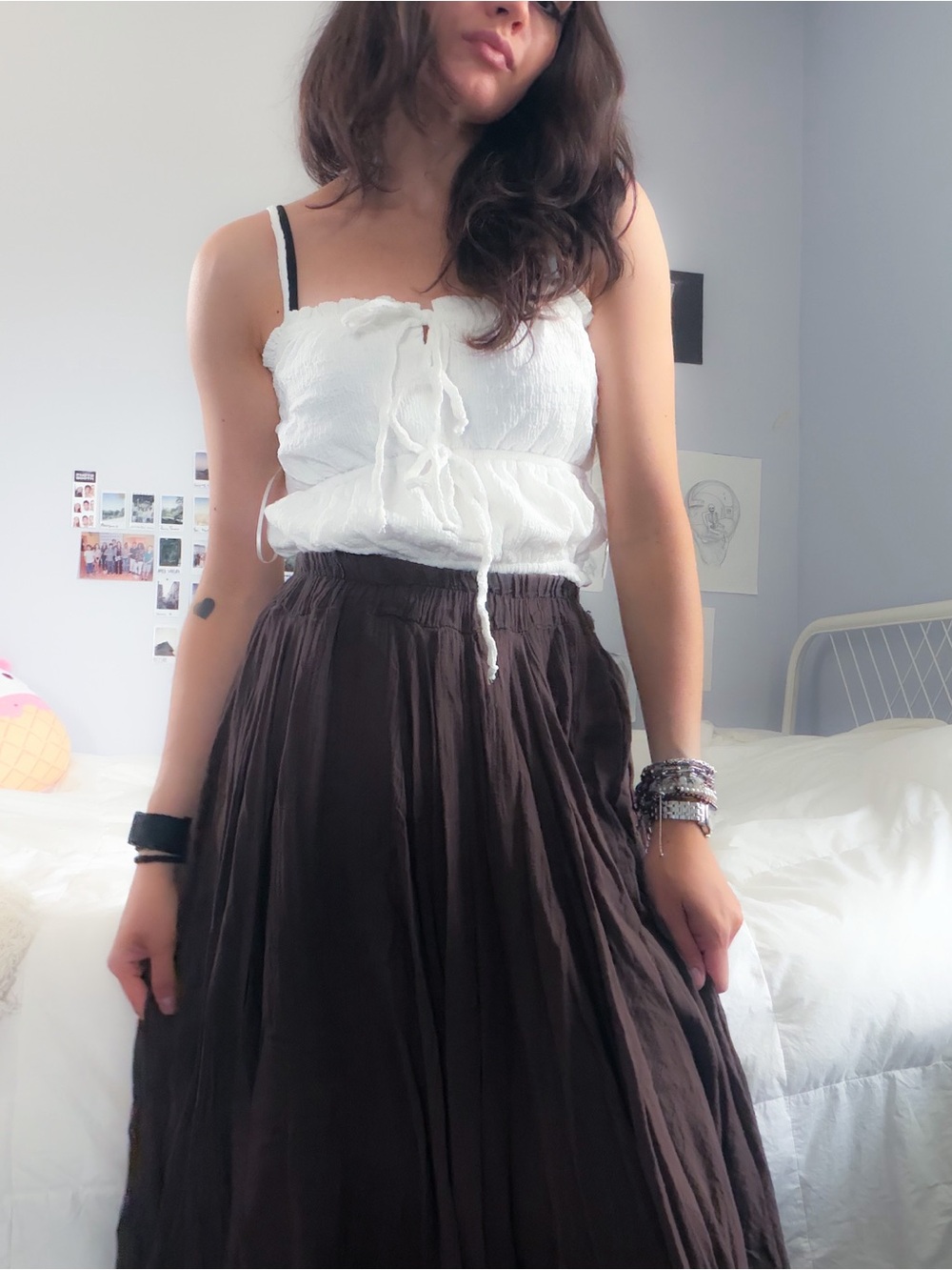 White scrunched crop top